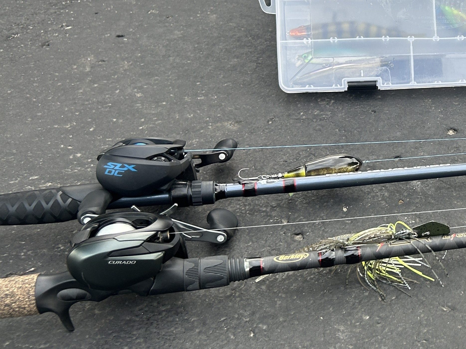A digital illustration depicting a bullfrog fishing lure, designed to resemble a bullfrog, floating on a lily pad in a pond.